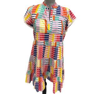 Momni Boutique Multicolor Stripe Tiered Fringe Sleeve Dress XS NEW NWT